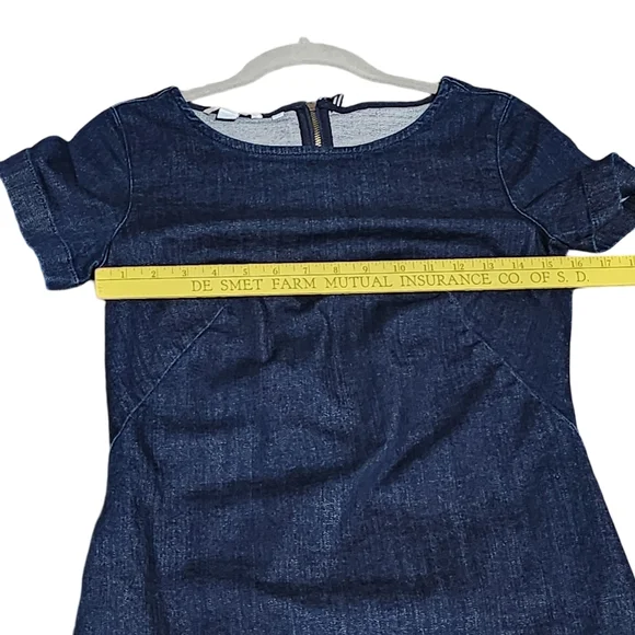 BODEN Rhea Blue Denim Sheath Short Sleeve Midi Dress Size 4L Casual Minimalist - Picture 11 of 14